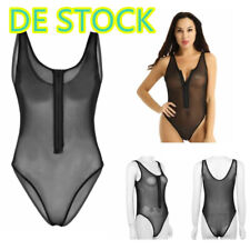 DE-Damen Transparent Body Mesh Nachtwäsche Sexy Stringbody Teddy Dessous Schwarz