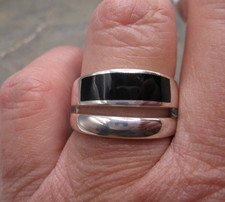 Edler Band Ring 925 Sterlingsilber schlicht Onyx Rechteck schwarz  Rg 58/18