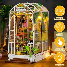 DIY Book Nook Kit Gartenhaus mit Möbeln und LED Lampe,Miniatur Haus, 3D Puzzle