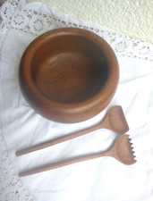 Schwere Teak Holz Schale Ø  ca. 24cm  ca. 2000 gr.  mit Salatbesteck ca. 30 cm