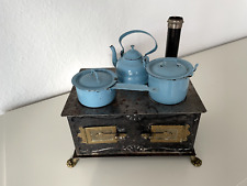 Puppenherd, antik, Metall, mit Töpfchen und Schornstein, Brenner, DRGM vor 1900