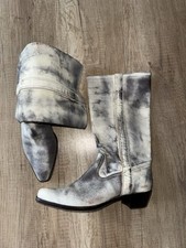 MARC CAIN Cowboy Stiefel 39 in Weiß Grau  Meliert Leder Country Sommer Party