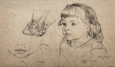 Karl Ludwig Nagel kleines Mädchen young girl Portrait drawing Zeichnung 1916