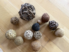 12 tlg. Deko Kugeln Holz Rattan Wolle Material versch. Größen Naturprodukt Natur