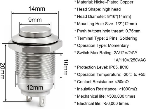 Drucktaster wasserdicht 12mm