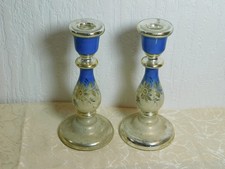 Paar Antiker Bauernsilber Kerzenleuchter mit blauer Bemalung!