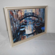 Ölbild Boote Häuser Fluss in der Stadt 54 x 39 cm Bild Bilder Malen Holzrahmen