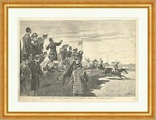 Hindernißrennen auf der Rennbahn zu Hoppegarten Koch Berlin Holzstich E 12618