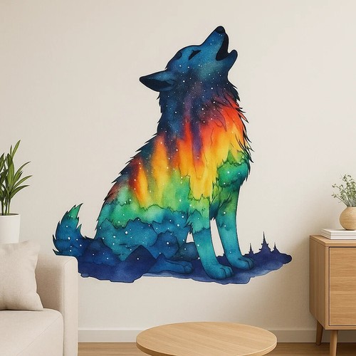 Wolf wandtattoo regenbogen - wolf,