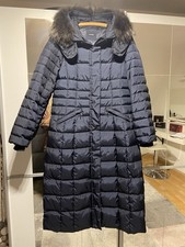 Damen Daunen Mantel Lang Gr. 38 Dunkelblau Kapuze Neuwertig Wintermantel Kapuze