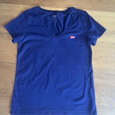 Levi`s Shirt Kurzarm Damen blau Logo Gr. XS 34 V-Ausschnitt LEVIS