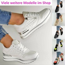 Damen Schuhe Sneaker Weiss Weiß Plateau Glitzer Sport Freizeitschuhe Keilabsatz