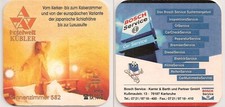 Hotelwelt Kübler, Karlsruhe - alter Bierdeckel "Bosch Service Karrer & Barth"