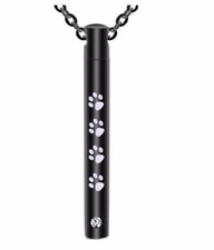 Anhänger Phiole Kapsel Notfallkapsel schwarz Hundepfoten Hund Edelstahl m. Kette