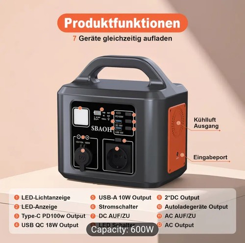 600w powerstation camping - 600w, ⚡