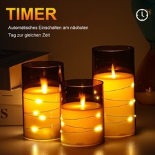 3er LED Kerze Kerzen Licht mit Timer Fernbedienung wiederaufladbar Keine Flamme