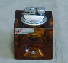 FEUERZEUG TISCHFEUERZEUG KJ GLASWÜRFEL KRISTALLGLAS BERNSTEINFARBEN 60ER 70ER