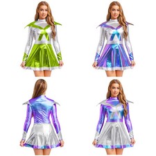 Damen Outfit Weltraum Kostüm Astronauten Kleid Weltall Clubwear Modern Costume