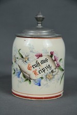 Bierkrug kleiner Krug Andenkenkrug Andenken Gruß aus Leipzig Krüglein um 1900