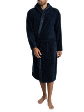 Emporio Armani Herren Bademantel aus Frottee mit Logobesatz, Blau