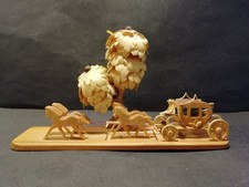 Alte Postkutsche 4 Pferde Spanbäume handgeschnitzt Holz Erzgebirge Handarbeit