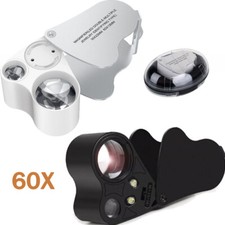 60x 30x Taschenlupe Juwelierlupe Vergrößerungsglas Leselupe Leuchtlupe LED Lupe