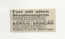 39/296 ANZEIGE AUS EINER ZEITUNG WERBUNG JAHR um 1933 STAUBSAUGER BERLIN TEGEL