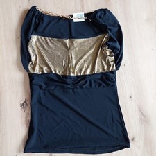 Schulterfreies Top schwarz-gold mit Kette Glitzer nagelneu - Größe XS