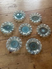 7 James Powell 6 1/4" blau Opal Vaseline Glas Gewinde gewellt Schüssel Eisplatte 1880
