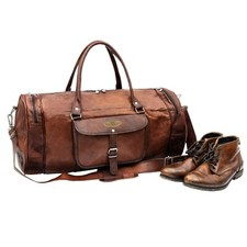 Herren Damen Echtleder Vintage Duffle Reise Fitness Weekender Reisetasche