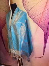 Eleganter Pashmina Schal Blau Warm Weich Abend Stola Damen 30% Seide Neu