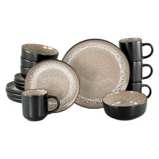 Creatable NORDIC FJORD Kombiservice 16-teilig 4 Personen Beige Schwarz Steinzeug