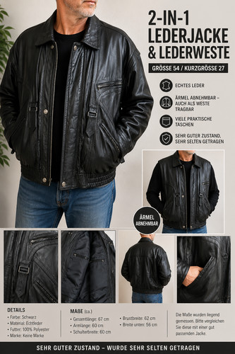 Herren echtlederjacke - 2-in-1, /