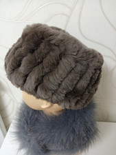 Pelz Loop Halswärmer  Rexkaninchen Dehnbar Unisex Rundschal Stirnband Graubraun