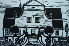 Linolschnitt „Barkenhoff von Heinrich Vogeler“, signiert T. Ehmke, Exemp. 25/25!