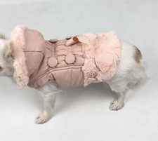 Hunde Jacke Mantel Hell Rosa Kapuze Neu Fell Kunstfell XS Chihuahua Hund