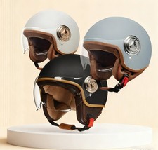 Schwarz Grau Weiß Motorradhelm Halbschalenhelm Mit Klar Visier Stil Retro Helme
