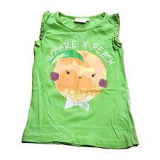 T-Shirt Gr. 98/104 Kids grün m. Pfirsich-Print & Schriftzug ärmellos gut