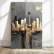 Skyline Düsseldorf Städte Leinwand Bild Gold Grau Wanddeko Wandbilder Kunst 8652