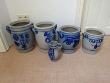 antike Einmach Topf Steinzeug Steingut Garten blau grau