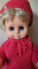 DDR Puppe mit gestrickter Puppenkleidung 34 cm blond 