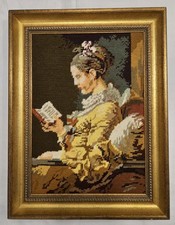 Großes Stickbild Gobelin In Holzrahmen 