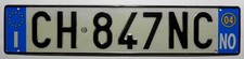 Nummernschild Europa Italien/Euroschild, No = Novara, hinteres Schild.  2004.