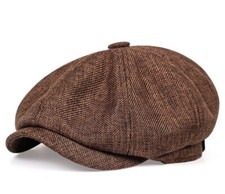 SCHIEBERMÜTZE HUT BRAUN KOPFSCHUTZ ACHTECKIG ZEITUNGSJUNGE USA STYLE GUMMIZUG