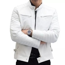 Herren Weiße Lederjacke 100%