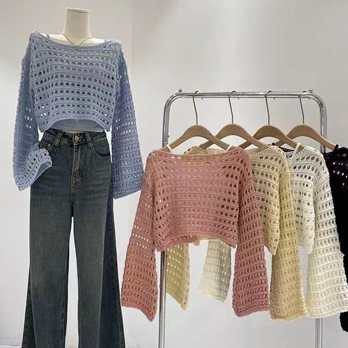 Schwarzer damen langarm häkel - schwarzer,