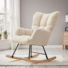 Beige Schaukelstuhl Schaukelsessel Relaxsessel Stillsessel mit Metallgestell