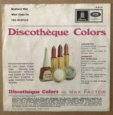 The Beatles: Nowhere man/What goes on, Odeon  O 23171, 1966 im Lippenstift-Cover