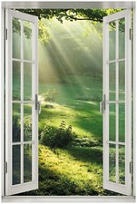 Wallario Poster mit Fenster-Illusion Sonnenstrahlen Wald Sonne Strahlen Wald
