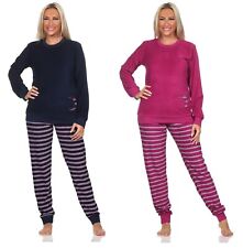 Neu Frauen/Damen Frottee Schlafanzug/PYJAMA Blau/Beere Baumwolle Langarm 3852